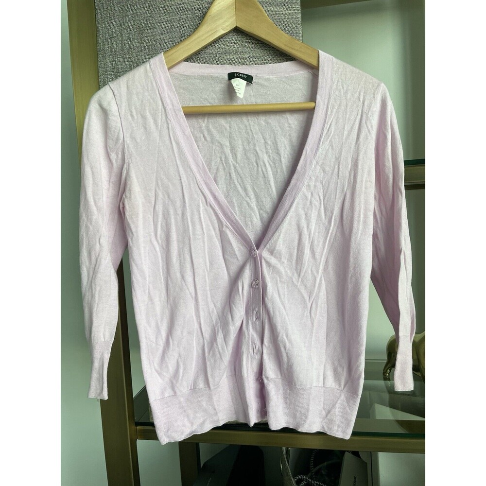 J.Crew cotton V Neck cardigan sweater Lightweight Purple Chrystal Button XS